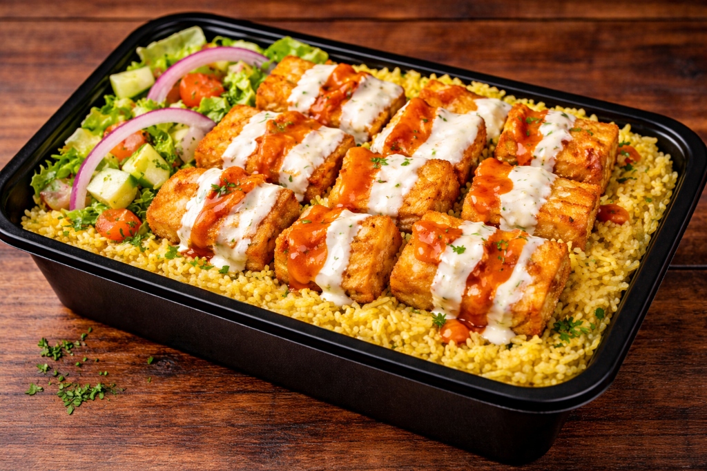 Golden Fish & Rice Platter